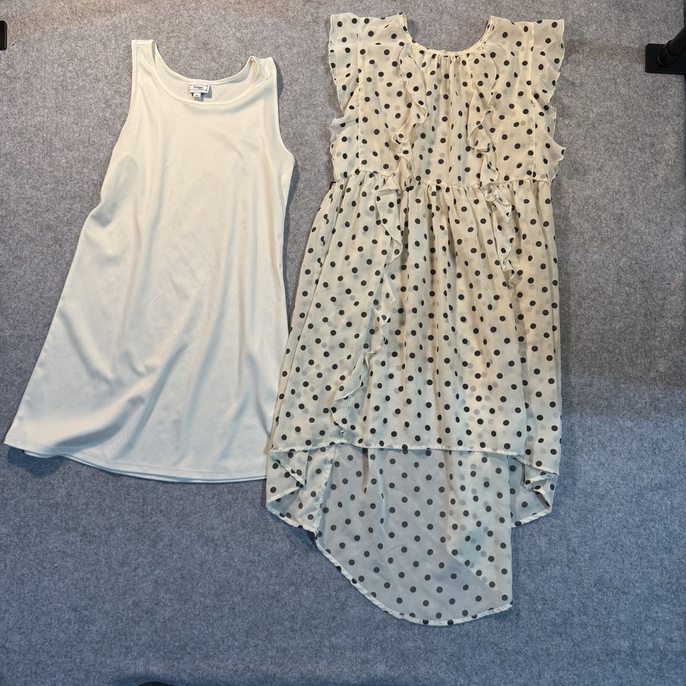 D-Signed Disney‎ Polka Dot High-Low Dress Set Size M 10/12 Cream Black Ruffle